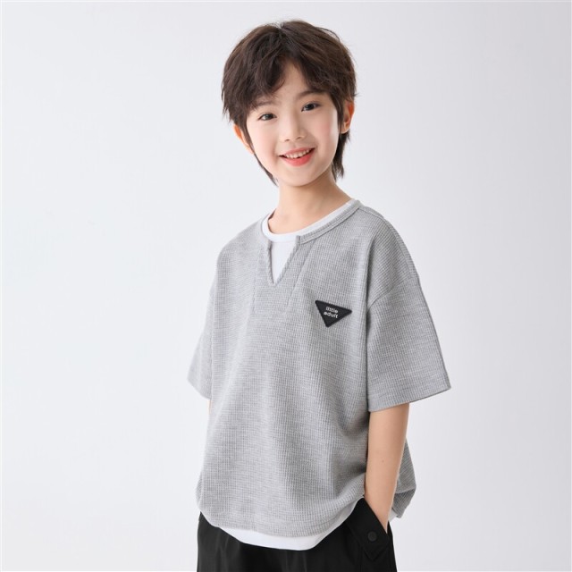 13692363.海妈家男童假两件T恤夏装2026新款儿童打底衫中大童薄款透气上衣