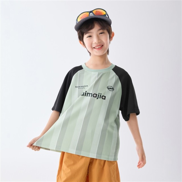 13692868.海妈家男童撞色短袖T恤夏装2026新款儿童凉感透气运动上衣打底衫