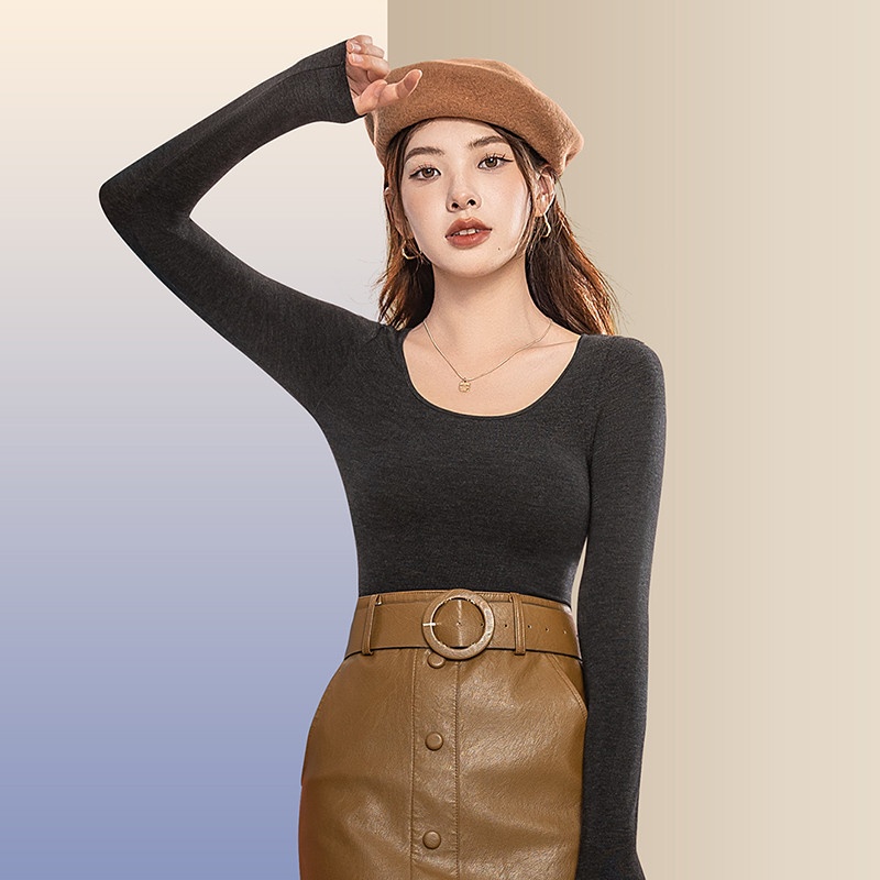 13715660.CHOCOOLATE秋冬季新款基础打底轻暖秋衣上衣女士打底衫