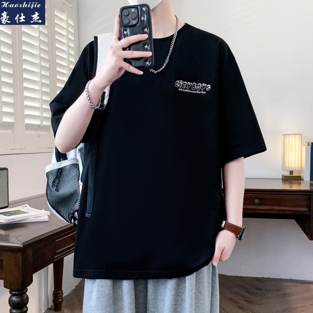 13486851.《休闲潮流》夏季新款港风短袖T恤男凉感青少年棉T恤