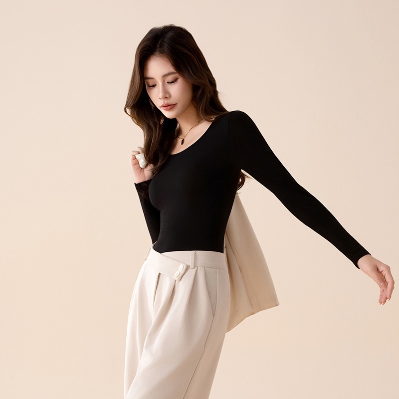 13715644.CHOCOOLATE秋冬季新款基础打底轻暖内搭秋衣上衣女士打底衫