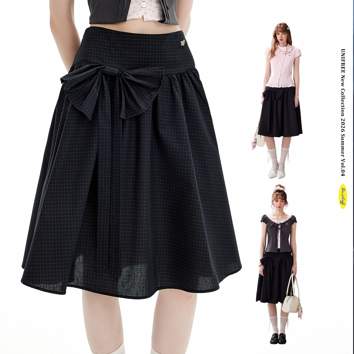 13483224.【plus+大码系列】26年夏新品韩系少女立体蝴蝶结装饰格子半身裙