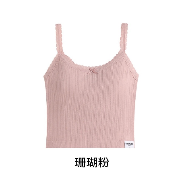 13715661.CHOCOOLATE蕾丝花边蝴蝶结时尚甜美风女士打底吊带背心