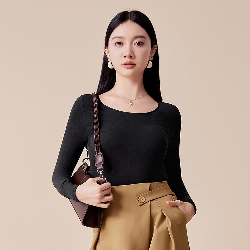 13715653.CHOCOOLATE秋冬季新款基础打底轻暖百搭秋衣上衣女士打底衫