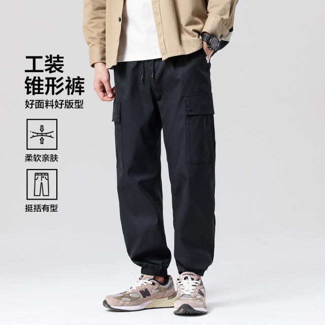 13484862.布衣传说工装运动多袋大口袋户外徒步锥形束脚男式休闲裤