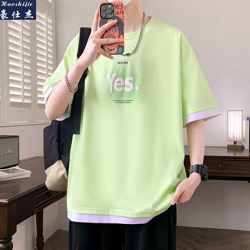 13486849.《百搭潮流》夏季新款百搭潮流青少年短袖棉T恤男港风透气T恤