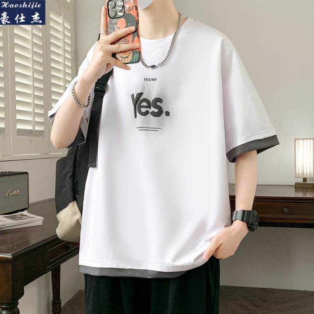 13486849.《百搭潮流》夏季新款百搭潮流青少年短袖棉T恤男港风透气T恤