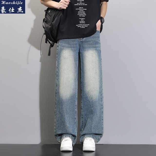 13491274.《百搭潮流》春夏季新款复古港风宽松直筒裤男牛仔裤