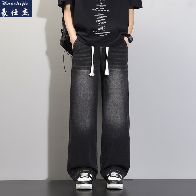 13491268.《简约时尚》春夏季美式牛仔裤男士垂感复古直筒休闲阔腿裤子