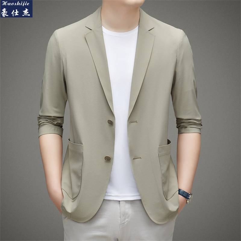 13491254.《冰丝高弹防晒衣》男士轻薄西装春夏季西服休闲单外套