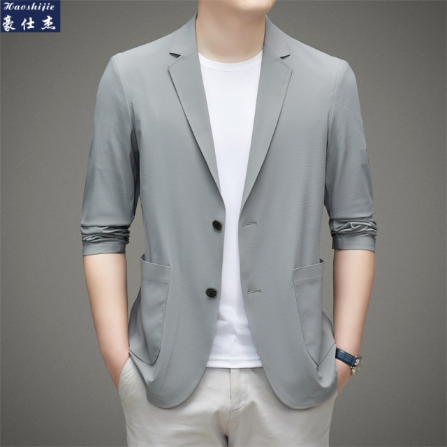 13491254.《冰丝高弹防晒衣》男士轻薄西装春夏季西服休闲单外套