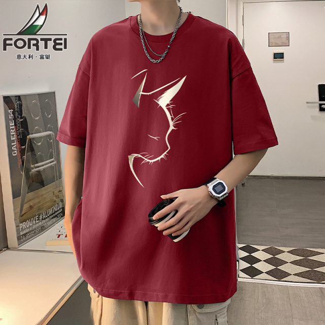 13491405.【79元任选2件】富铤【纯棉】短袖T恤男夏季亲肤透气男女同款时尚百搭印花短袖T恤衫