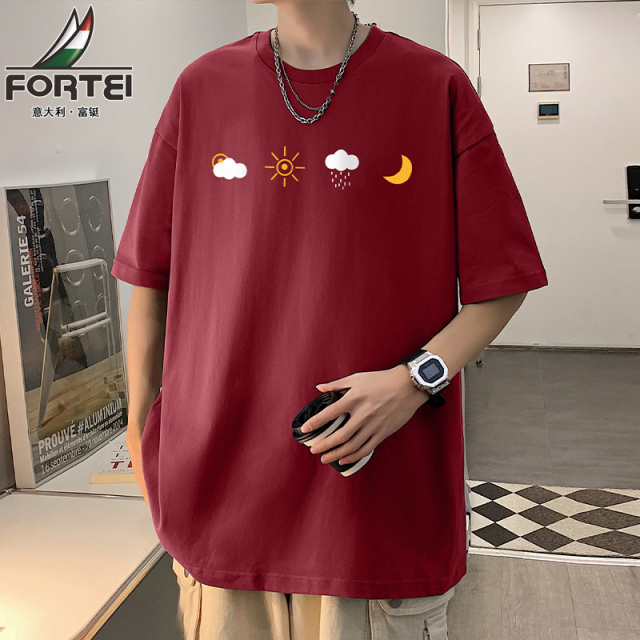 13491345.【79元任选2件】富铤【纯棉】短袖T恤男夏季亲肤透气短袖情侣款时尚印花短袖T恤衫