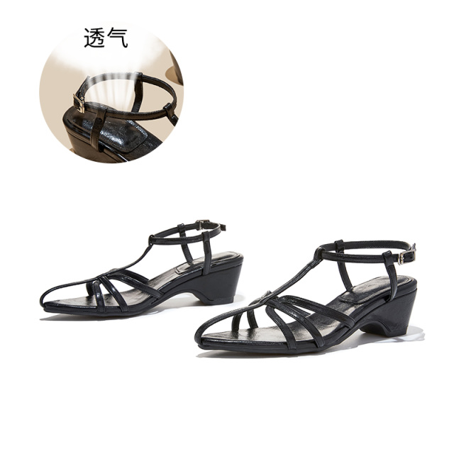 13493275.墨斯本镂空透气时尚坡跟凉鞋新款轻便百搭休闲女鞋12902