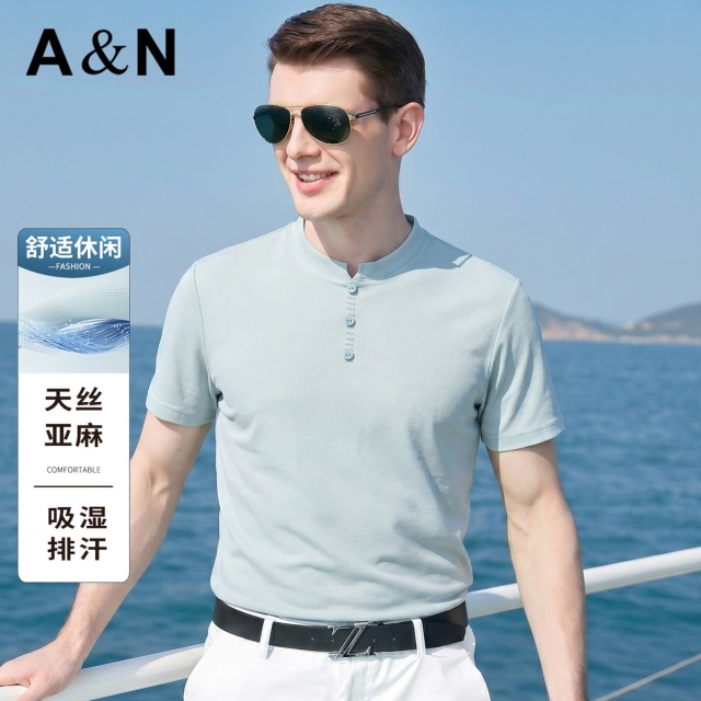 13492656.【天丝+亚麻】夏季透气舒适休闲男短袖T恤简约百搭纯色上衣