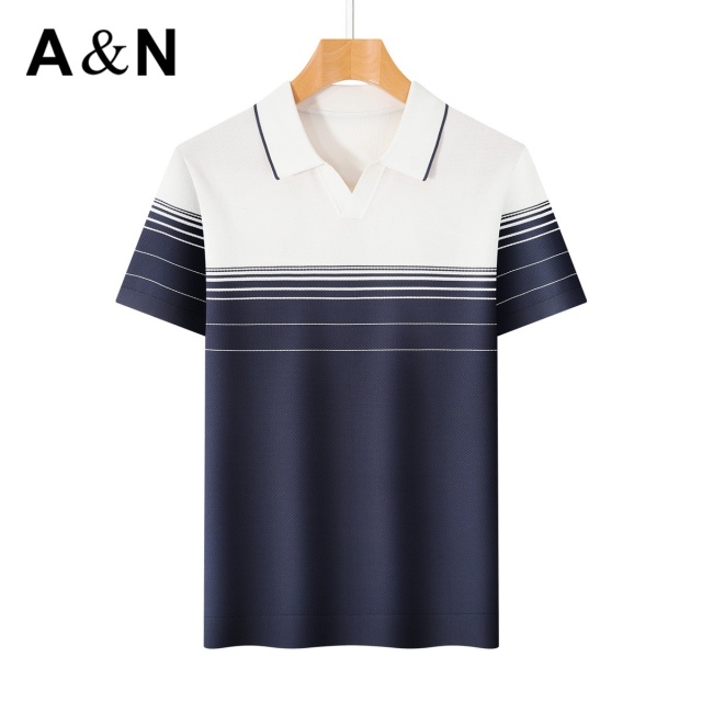13493918.【高支长绒棉】时尚撞色短袖上衣男夏季透气针织可机洗POLO衫