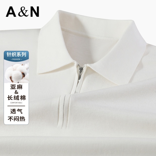 13492688.【长绒棉+亚麻】夏季透气舒适男短袖POLO衫纯色翻领针织T恤
