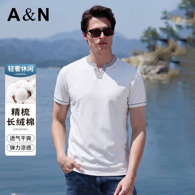 13492674.【精梳长绒棉】夏季透气干爽男式T恤上衣轻奢休闲百搭易打理短袖