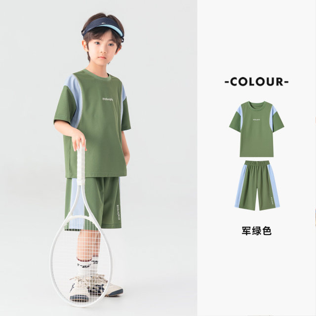 13507349.男童运动服套装夏季户外风时尚拼色T恤短裤儿童休闲帅气两件套潮