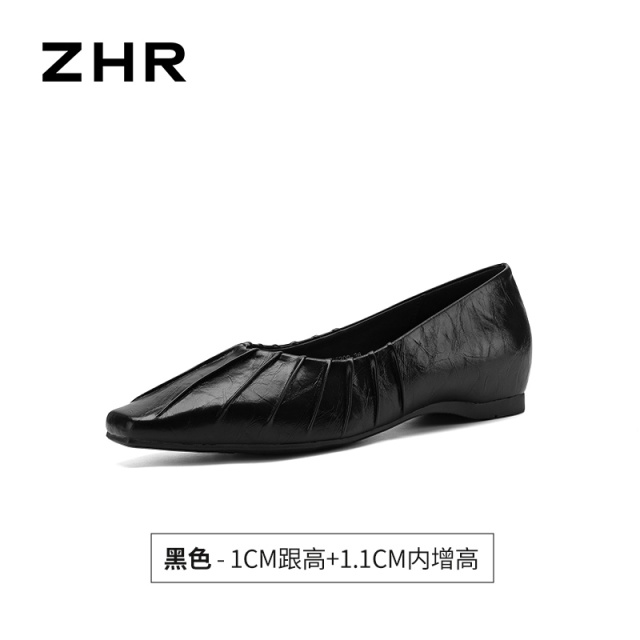 13641134.【ZHR则则】平底浅口褶面方头套脚平底女鞋[PU]
