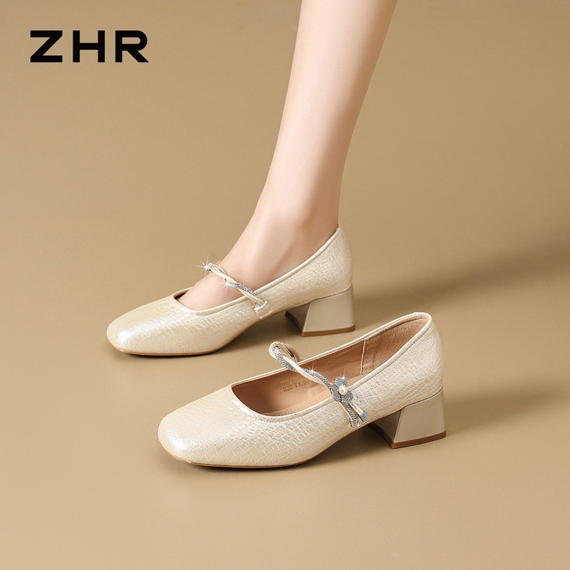 13496894.【ZHR则则】粗跟玛丽珍鞋方头套脚粗跟女鞋[PU]