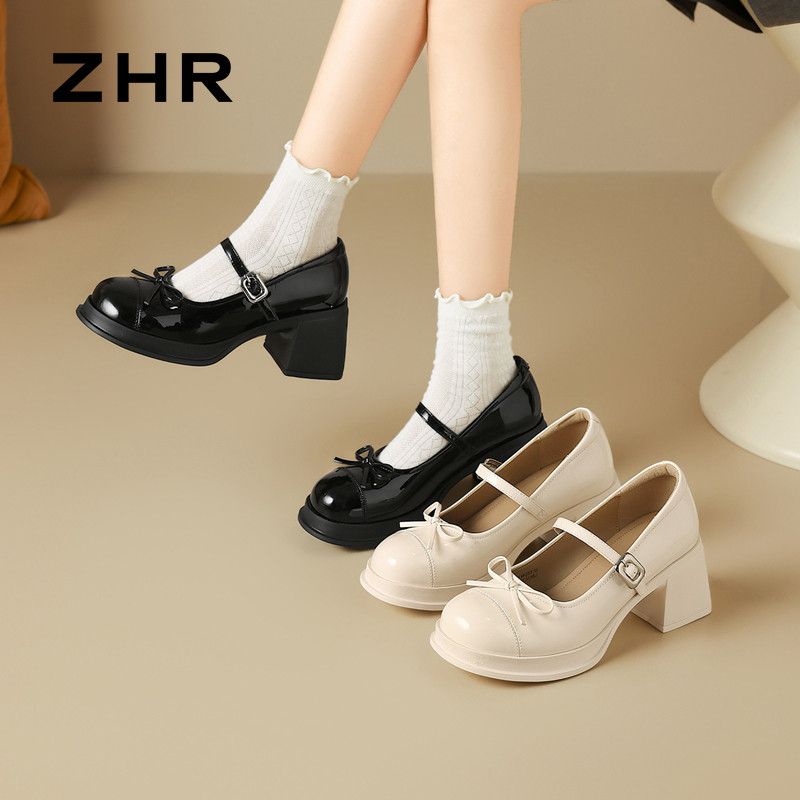 13835530.【ZHR则则】JK鞋圆头搭扣粗跟女鞋[猪皮软垫]