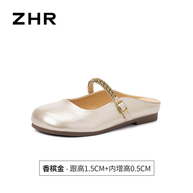 13497161.【ZHR则则】穆勒拖鞋圆头套脚平底女鞋[PU]