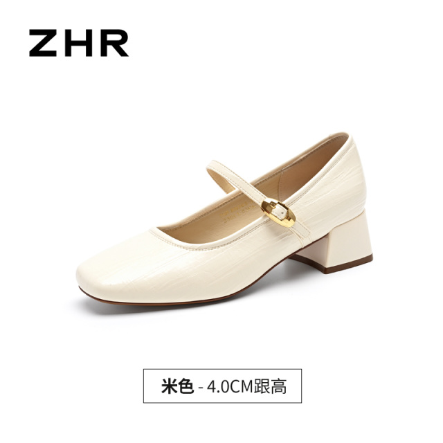 13496716.【ZHR则则】粗跟玛丽珍鞋方头套脚粗跟女鞋[PU]