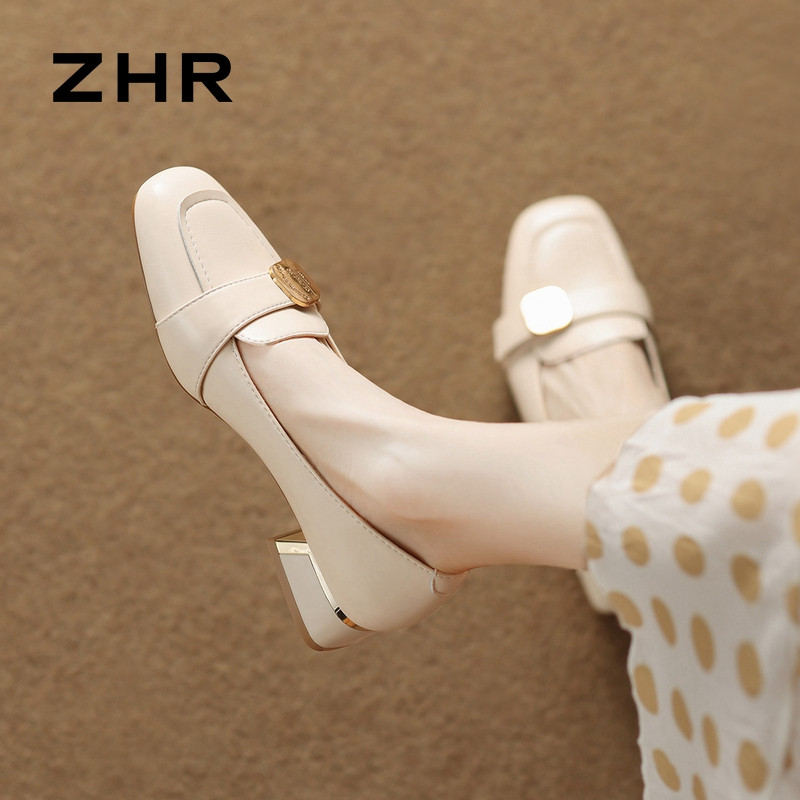 13676787.【ZHR则则】粗跟乐福鞋方头金属扣套脚粗跟女鞋[PU]