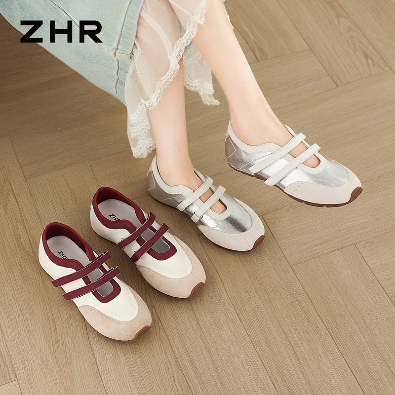 13844627.【ZHR则则】运动玛丽珍鞋圆头魔术贴平底女鞋[猪巴戈（二层猪皮）+超纤]