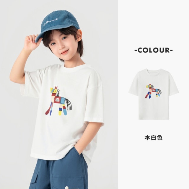 13497443.【小彩马烫画】男童短袖夏季软糯冰感上衣儿童舒爽透气纯棉T恤潮