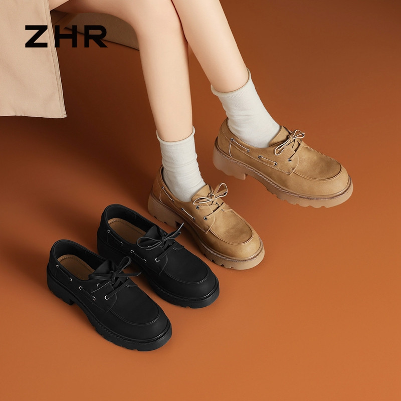 13676780.【ZHR则则】深口单鞋圆头系带绑带厚底女鞋[PU]