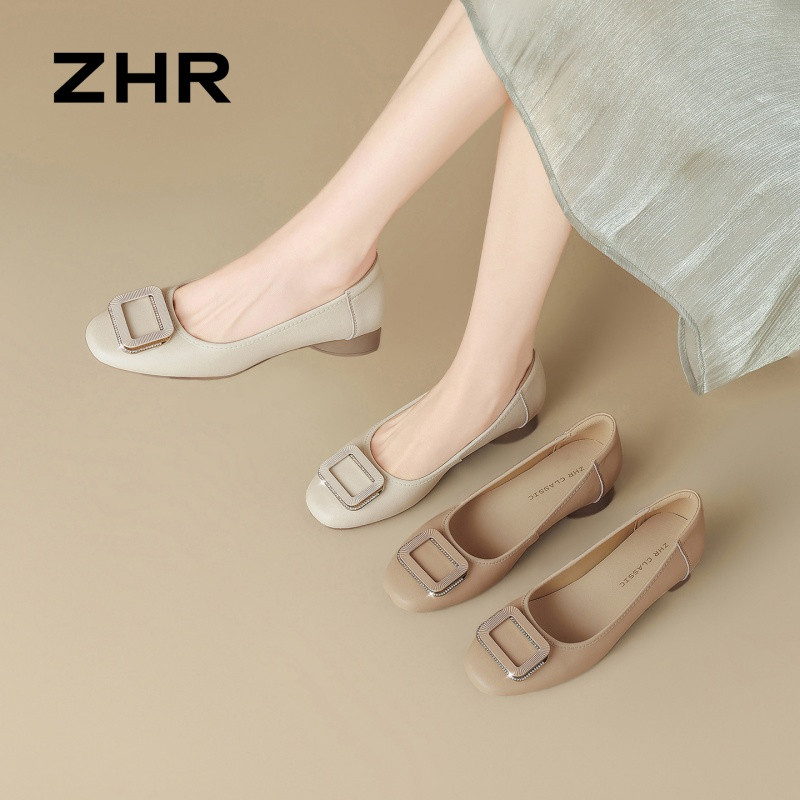 13496871.【ZHR则则】粗跟浅口方头套脚粗跟女鞋[牛剖层移膜革]