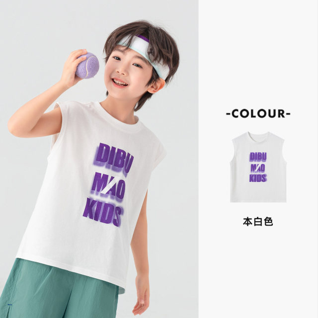 13507903.男童坎肩背心夏季潮流印花纯棉凉感无袖T恤儿童休闲运动透气上衣