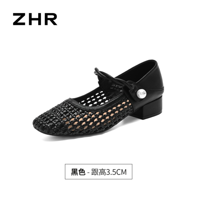 13496750.【ZHR则则】粗跟玛丽珍鞋方头魔术贴粗跟女鞋[PU ]