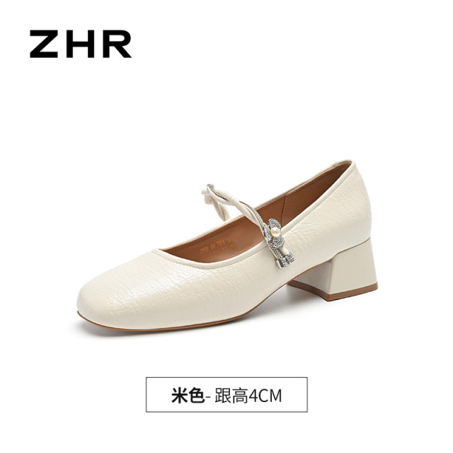 13496894.【ZHR则则】粗跟玛丽珍鞋方头套脚粗跟女鞋[PU]