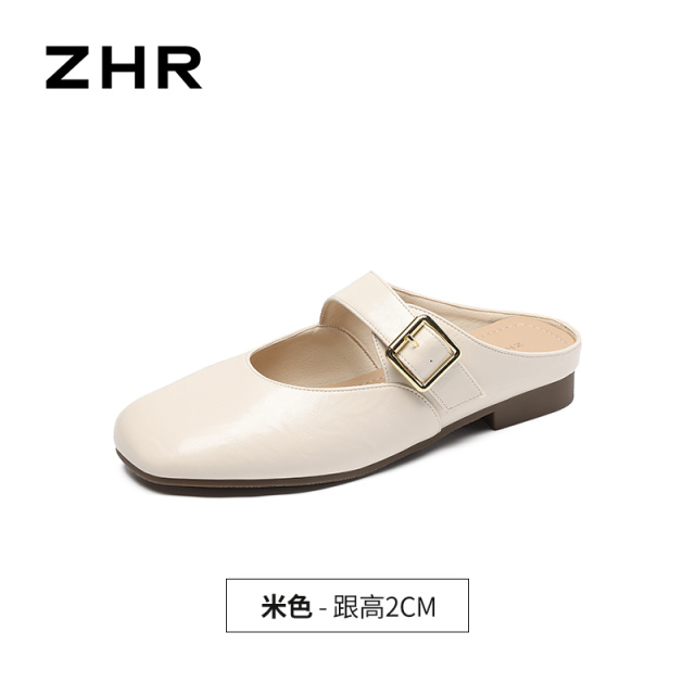 13496827.【ZHR则则】穆勒拖鞋方头套脚平底女鞋[PU]
