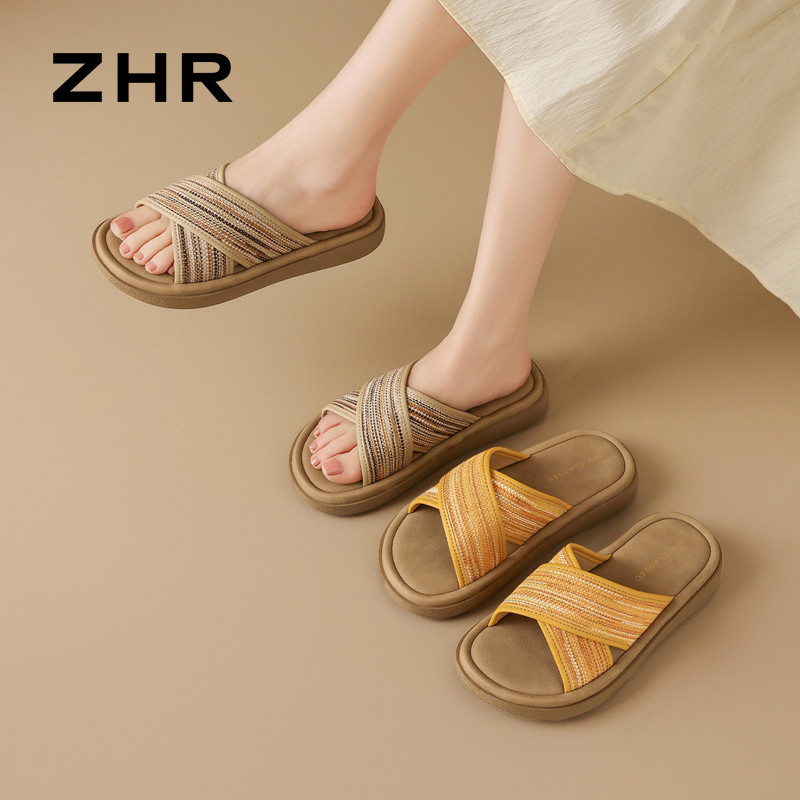 13496717.【ZHR则则】平底拖鞋露趾套脚平底女鞋[牛津布（织物）]