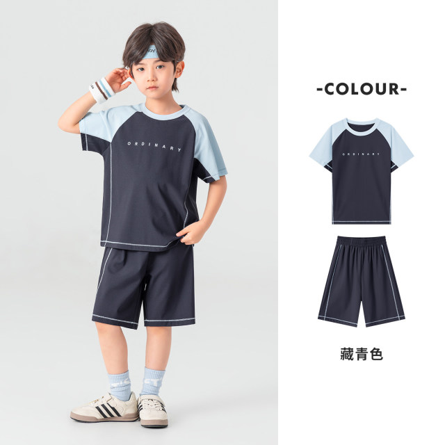 13507301.男童球场运动套装夏季跑步篮球服短袖短裤儿童两件套百搭中大童装