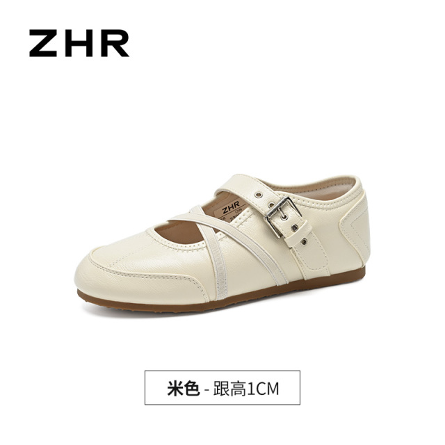13497194.【ZHR则则】运动玛丽珍鞋圆头搭扣平底女鞋[猪皮软垫]