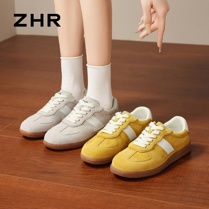 13496830.【ZHR则则】薄底德训鞋圆头系带平底女鞋[头层猪皮+PU]