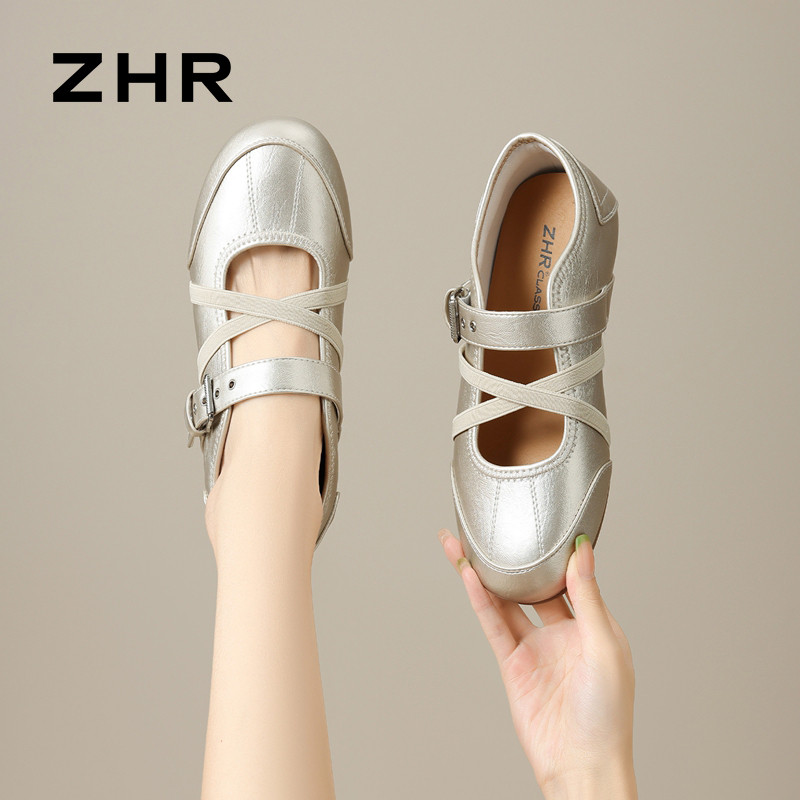 13497194.【ZHR则则】运动玛丽珍鞋圆头搭扣平底女鞋[猪皮软垫]