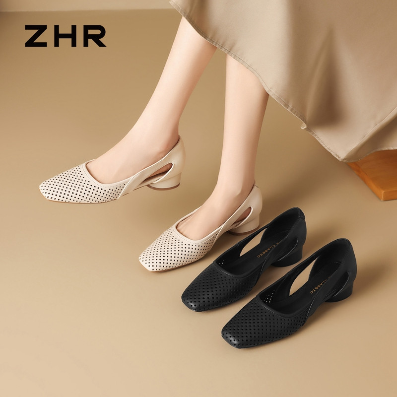 13496706.【ZHR则则】妈妈单鞋方头套脚粗跟女鞋[羊皮软垫]