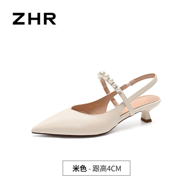 13749336.【ZHR则则】高跟凉鞋尖头珍珠条带套脚细跟女鞋[PU]