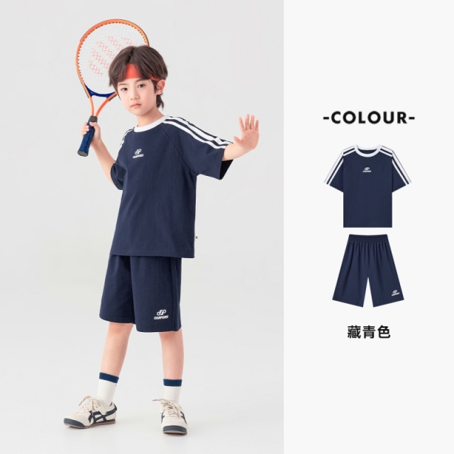 13497449.男童休闲运动套装夏季凉感亲肤棉短袖短裤儿童潮流韩系帅气两件套