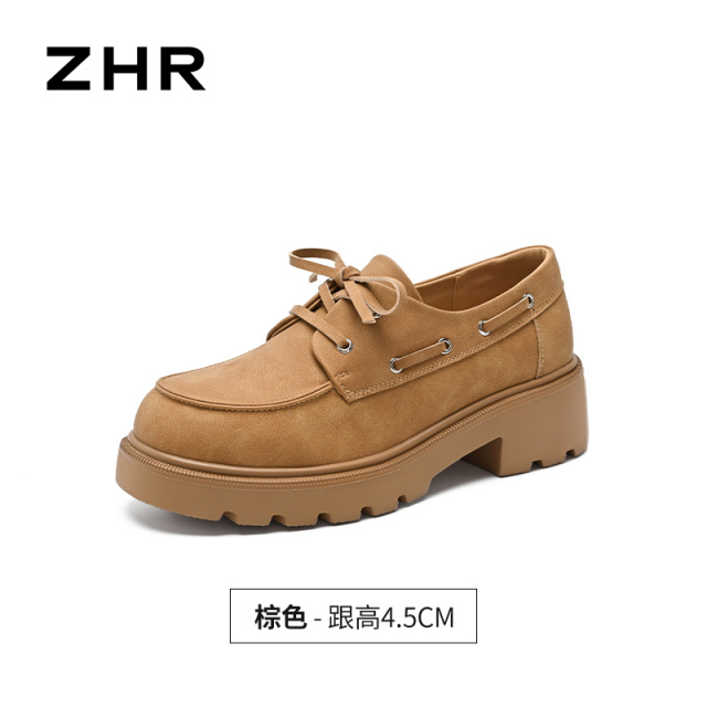 13676780.【ZHR则则】深口单鞋圆头系带绑带厚底女鞋[PU]