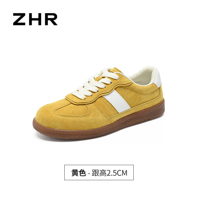 13496830.【ZHR则则】薄底德训鞋圆头系带平底女鞋[头层猪皮+PU]