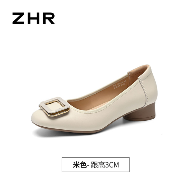 13496871.【ZHR则则】粗跟浅口方头套脚粗跟女鞋[牛剖层移膜革]