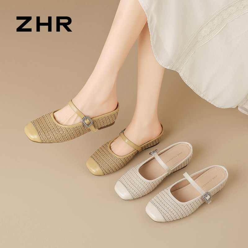 13496898.【ZHR则则】穆勒拖鞋方头套脚内增高女鞋[猪皮软垫]