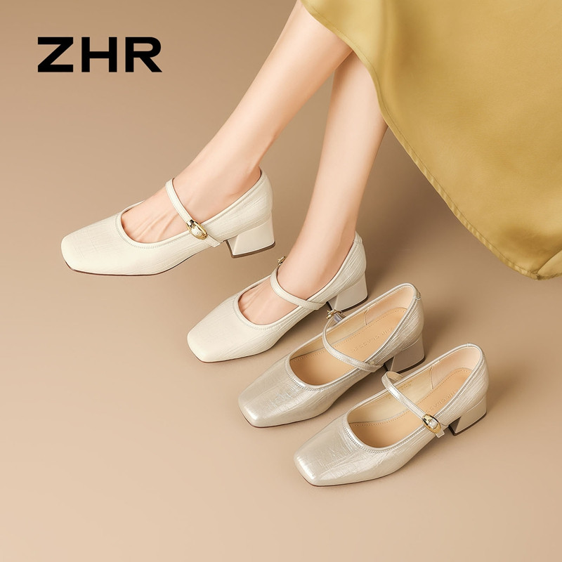 13496716.【ZHR则则】粗跟玛丽珍鞋方头套脚粗跟女鞋[PU]